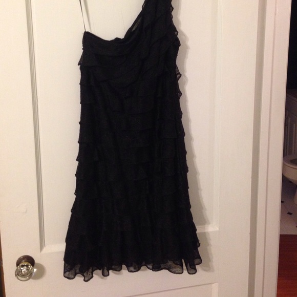 One shoulder ruffle little black dress.