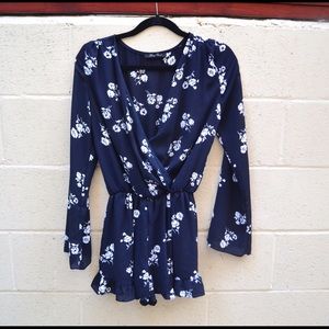 Navy blue floral romper