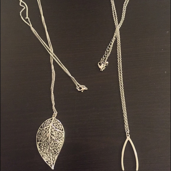 Wishbone and leaf long necklaces
