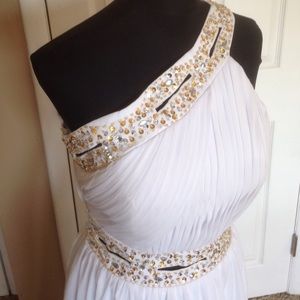 Long White & Gold Prom Dress