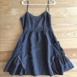Free People Gray Linen Cargo Pocket Sun Dress