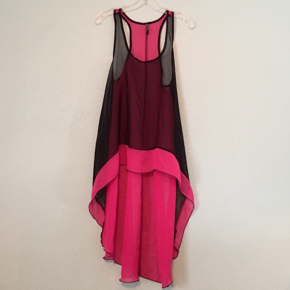 Hot Pink & Black Asymmetrical High Low Top Medium