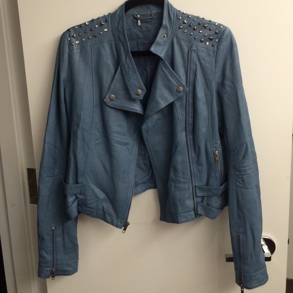 Sparkle and fade blue studded leather jacket