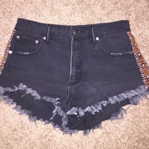 Forever 21 black denim Aztec high waisted shorts