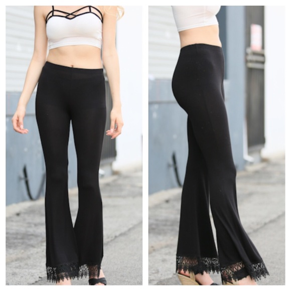 Black bell pants with crochet trim - Picture 2 of 3