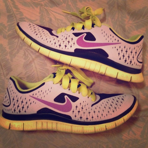 Nike Shoes - Nike Free Run 4.0 Neon and Purple size 7.5