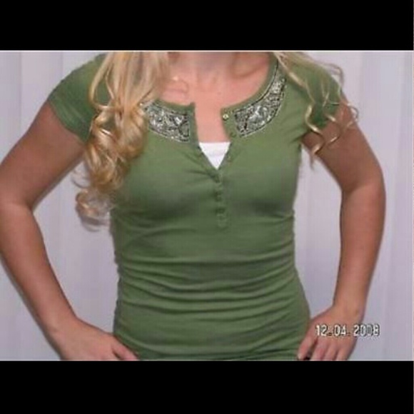 ♡ Aeropostale beaded sparkle tee shirt top green s