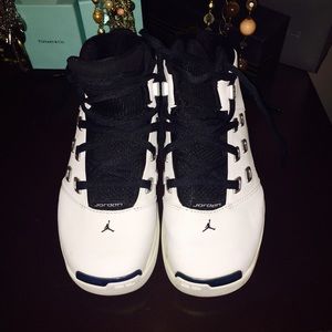 Black White and Blue Jordan's