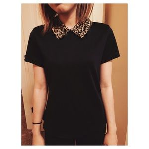 Leopard collared black shirt