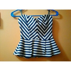 Blue striped strapless top
