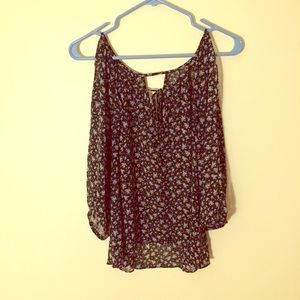 Navy floral peasant top