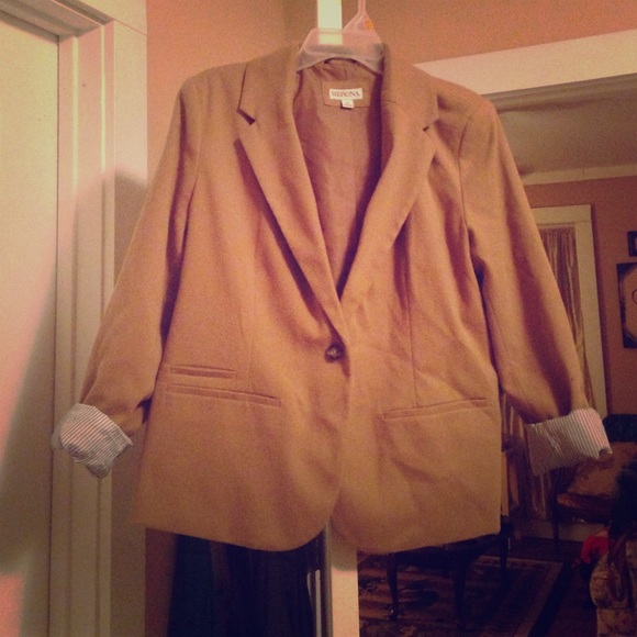Tan blazer with stripes on inside!