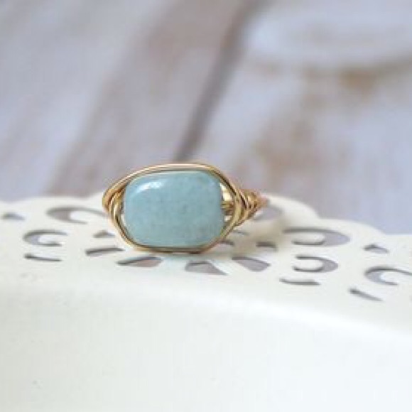 Blue Amazonite Gemstone Wire Wrapped Ring - Picture 3 of 4