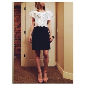 Ruffled white and navy dress