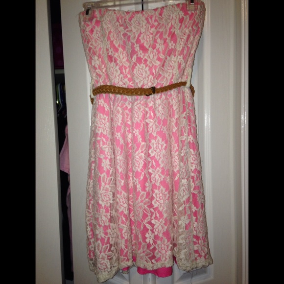 Pink with off white lace