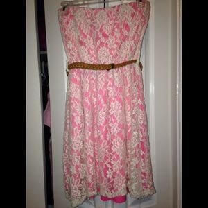 Pink with off white lace