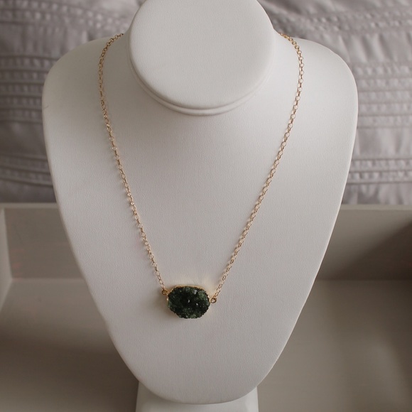Green Druzy Quartz Gold Filled Necklace - Picture 2 of 3