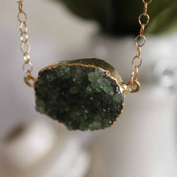 Green Druzy Quartz Gold Filled Necklace - Picture 3 of 3