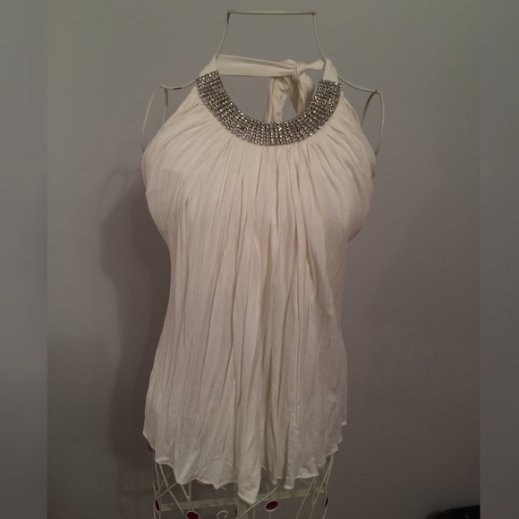 Tops - Rhinestone neckline cream halter