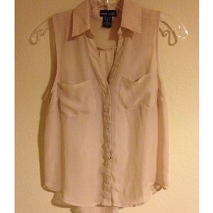 sheer tan button-up tank