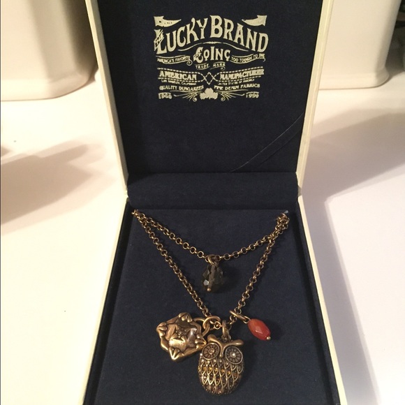 New in box layered owl necklace with crystals