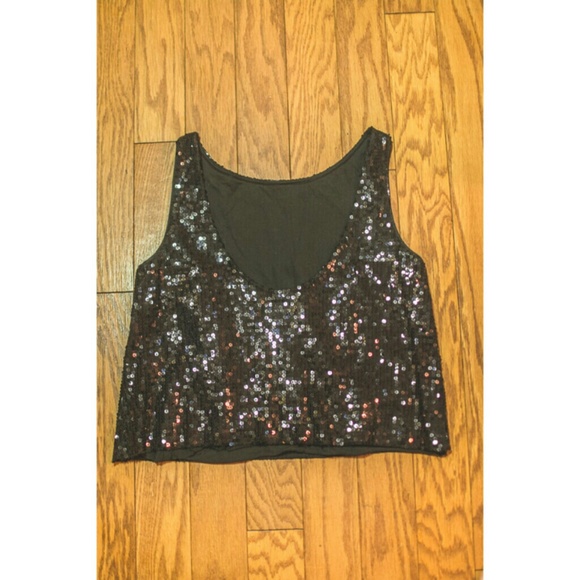 Free People- black sequined crop top