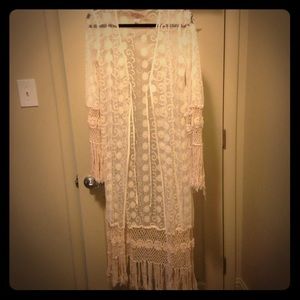 Sheer Lace Kimono with Crocheted Sleeves