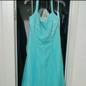 Aqua beaded prom dress