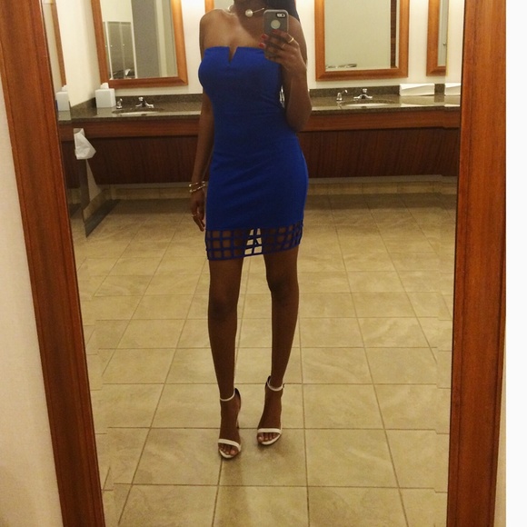 Navy blue strapless dress