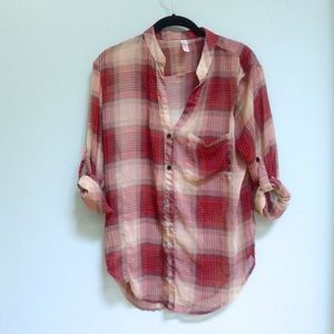 **SOLD ON VINTED** Red Plaid Sheer Button Down