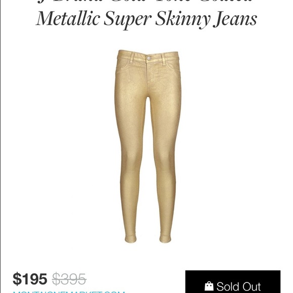 J Brand super skinny metallic gold jeans