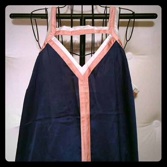 SOLD New navy pink white satin tank