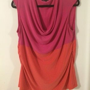 Tops - Color Block Hot Pink & Orange Work Cowl Top Tops - Color Block Hot Pink & Orange Work Cowl Top