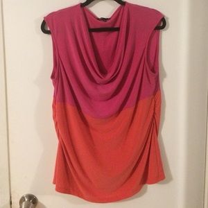Tops - Color Block Hot Pink & Orange Work Cowl Top Tops - Color Block Hot Pink & Orange Work Cowl Top