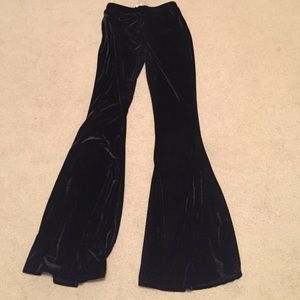 Black velvet bell bottom pants