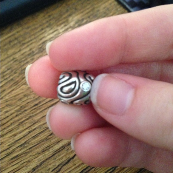 Pandora Charm With Engraved Swirls & Crystals