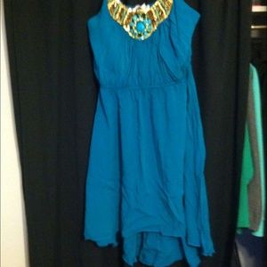 BLUE HIGH LOW DRESS WITH BEADING