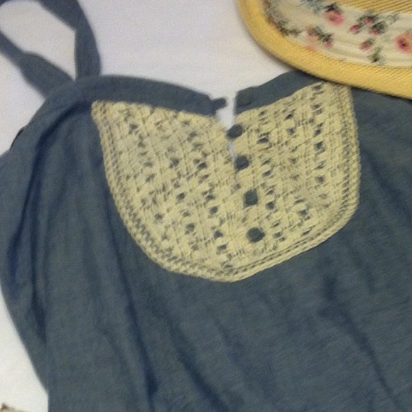 CHAMBRAY ROMPER WITH LACE DETAIL - Picture 3 of 3