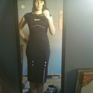 Stop staring! black dress with pink trim mod cloth