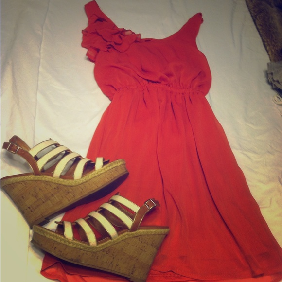 ORANGE TANK DRESS WITH RUFFLE DETAIL - Picture 1 of 3