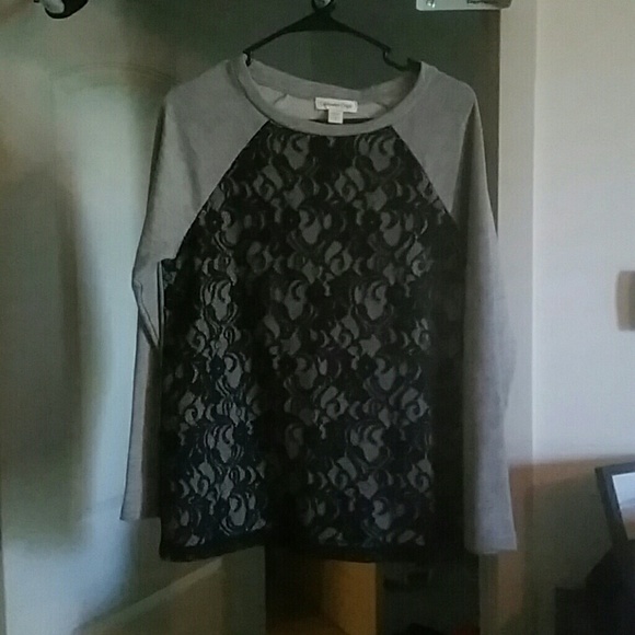 Grey sweater with black lace front