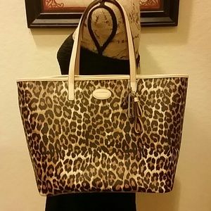Coach ocelot leopard  large print tote w/card case