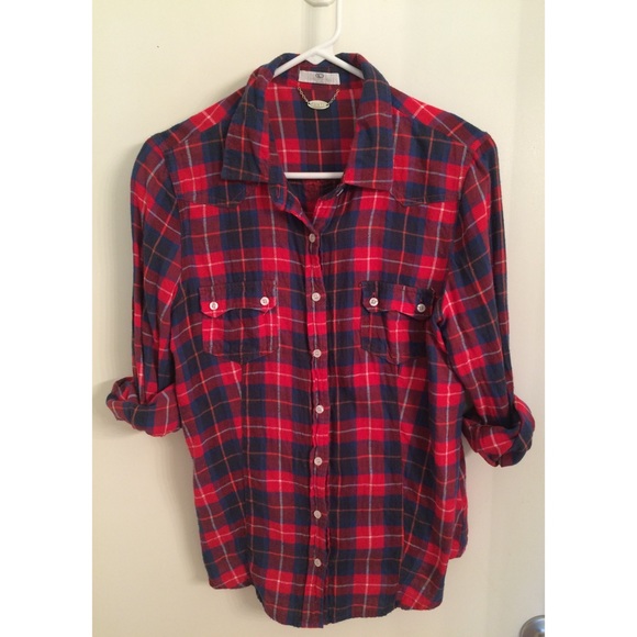 Red Blue Plaid Long sleeve Shirt