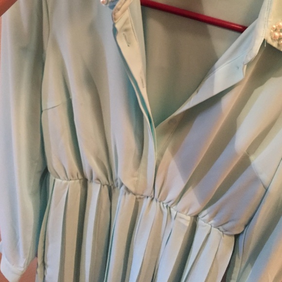 Turquoise pleated long sleeve dress - Picture 4 of 4