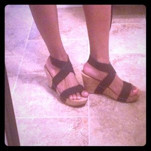 ‼️SOLD ON MERCARI‼️Black strappy wedge heels