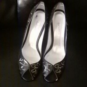 Navy Blue peep toe heels