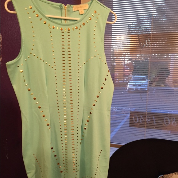 Nicki Minaj Blue Gold Studded Dress
