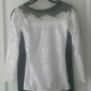 White lace off-shoulder top with illusion neckline