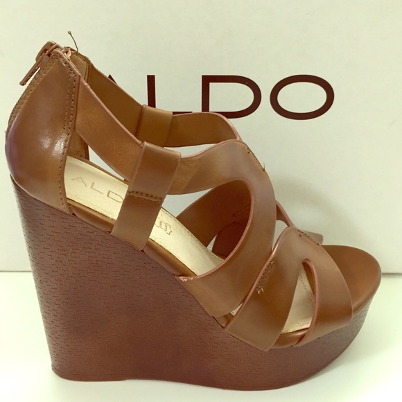 ALDO 5IN ODILINIA WEDGE HIGH HEEL SANDAL BROWN 6.5