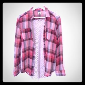 Free People Plaid Sheer Top